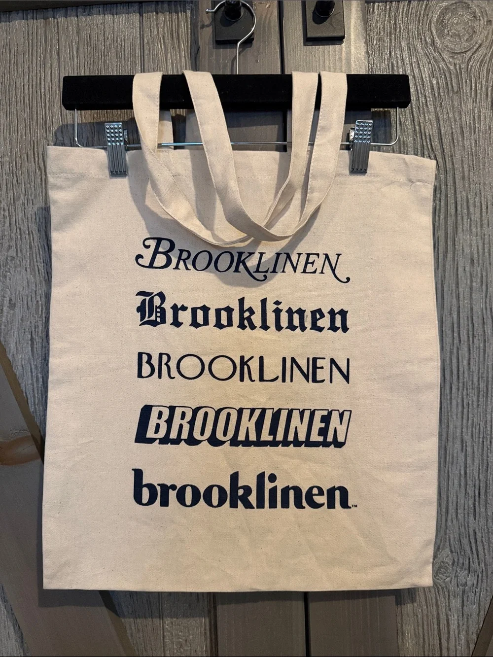 Brooklinen Natural Canvas Tote with Navy Logo Stack